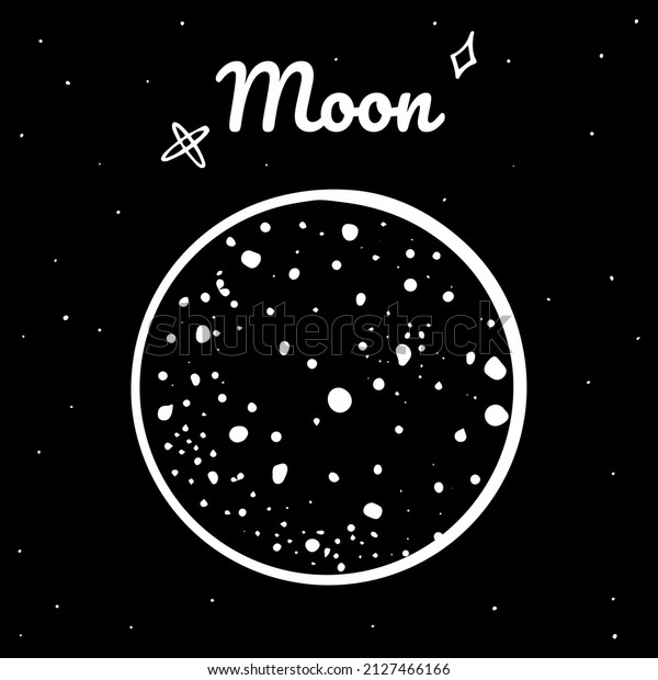The moon and the stars.\
Line art. Funny space print. Line art. Print for T-shirts,\
notebooks, covers, bags, mugs, postcards, textiles. Isolated on a\
black background.