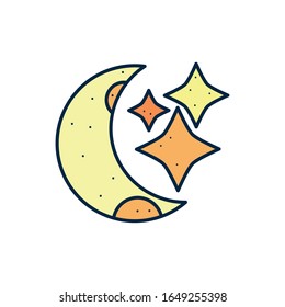 Moon and stars line fill style icon of Space futuristic cosmos outside universe astronomy adventure and exploration theme Vector illustration