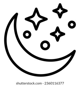 Moon and stars line icon, astrology concept, night sky sign on white background, Moon in starry sky icon in outline style for mobile concept and web design. Vector graphics
