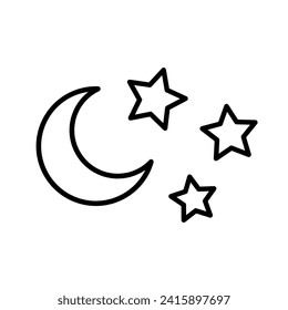 Moon and stars line icon in flat style. Simple abstract night symbol on white background. Vector illustration for graphic design, web, mobile, ui.