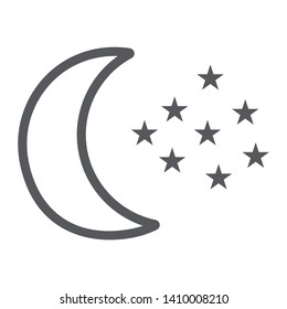 Moon and stars line icon, night and forecast, night sky sign, vector graphics, a linear pattern on a white background, eps 10.