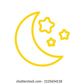 Moon and stars line icon on the white background. Vector illustration.