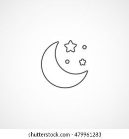 Moon With Stars Line Icon On White Background