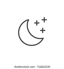 Moon and stars line icon, outline vector sign, linear style pictogram isolated on white. Symbol, logo illustration. Editable stroke