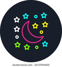 Moon And Stars Line Multi Colour Circle