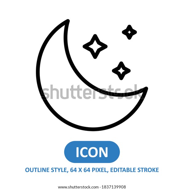 moon stars line style vector icon on white\
background. weather vector illustration. Editable Stroke. 64 x 64\
pixels. Simple modern\
design.
