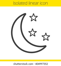 Moon and stars linear icon. Night sky thin line illustration. Bedtime contour symbol. Vector isolated outline drawing
