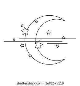 Moon and stars, linear icon on a white background. vector illustration. tattoo.