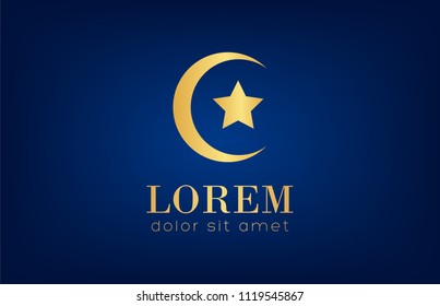 moon and stars logo golden design