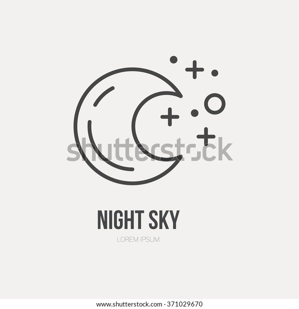 Moon and stars -\
logo made in trendy line stile vector. Space series. Space\
exploration and adventure\
symbol.