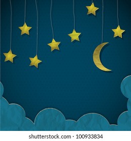 Moon and stars made from paper.  Creative vector eps10