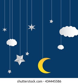 Moon and stars made from paper. Creative vector eps10