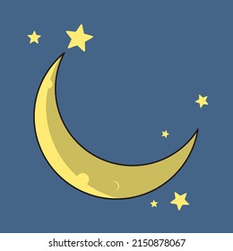 moon and stars in midnight, Can be used for wallpaper, textile, background, card, backdrop and other creative project