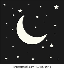 moon and stars in midnight. Flat style