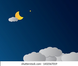moon and stars in midnight .paper art style