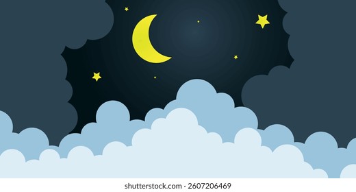 moon and stars in midnight .paper art style