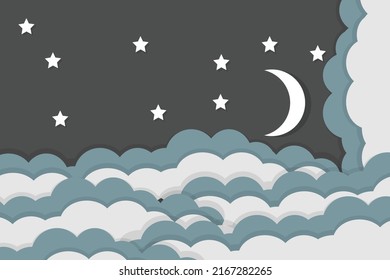 moon and stars in midnight .vector illustration,paper art style.