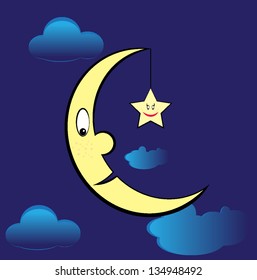 moon and stars in the night