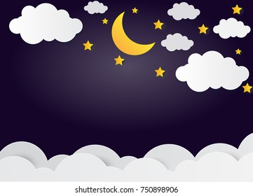 Moon and stars Night concept, Vector illustration.