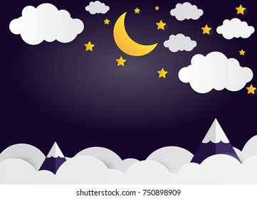 Moon and stars Night concept, Vector illustration.