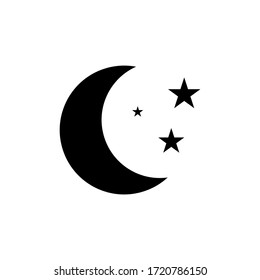 Moon And Stars At Night Flat Vector Icon Illustration Isolated On White Background