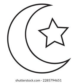 Moon and stars at night flat vector icon illustration isolated on white background