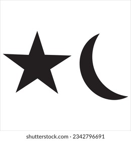Moon and stars at night flat vector icon illustration isolated on white background