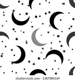 Moon and stars night seamless pattern on white background. eps10