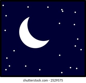 moon and stars in night sky