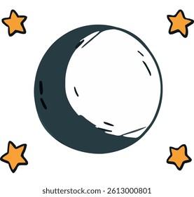 Moon and Stars in Night Sky