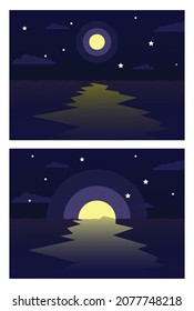 moon and stars, night sky with moon, night sky in ocean, mirror of moon