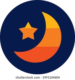 Moon with stars in night sky vector . Moon and star light isolated. Crescent. Simple celestial shapes. Silhouette graphic elements. Icon sleep. Half moon with star.