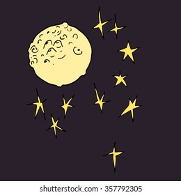 moon and stars in the night sky vector illustration