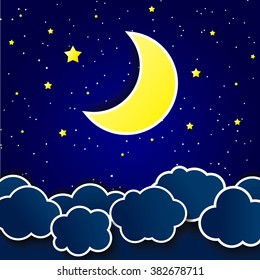the moon and stars in night sky, vector illustration.
