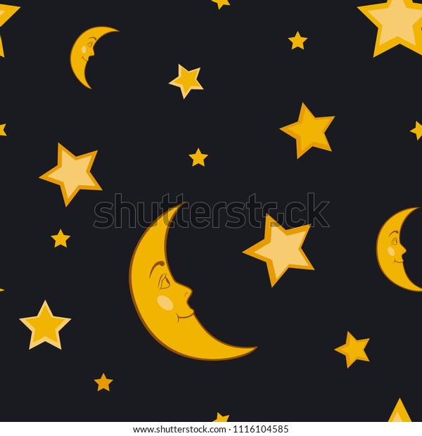 \
Moon and stars in the night sky. Vector\
seamless pattern.