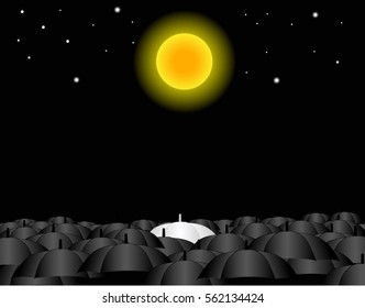The moon and stars at night and umbrella .