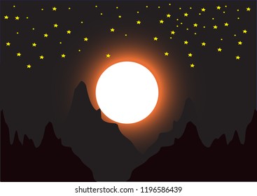 moon and stars, night view, wolf and full moon,sunset
