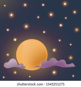 moon and stars at night.Vector illustration.