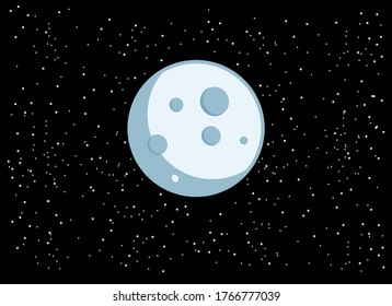 Moon with stars on a black background vector. Moon on a starry background vector. Simple moon icon vector. Universe with moon and stars vector