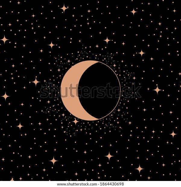 Moon and stars on black background. Flat design.\
Vector Illustration.Night with moon and stars icon in modern flat\
style. Night symbol for your web site design, logo. Vector EPS\
10.