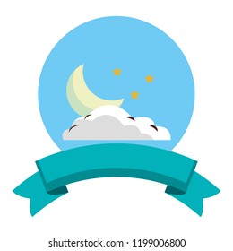Moon and stars on cloud