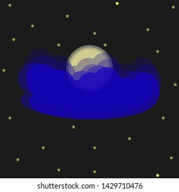Moon and Stars on Dark Night Sky