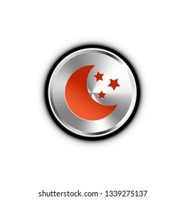 Moon And Stars On Silver Metallic Button - Vector Illustration - Isolated On White Blackground