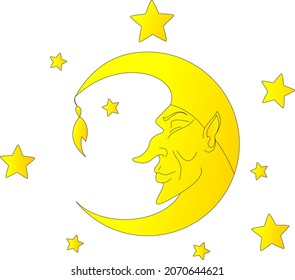 moon and stars on white background