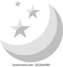 moon with stars on white background. Moon and stars flat icon isolated sign. Moon and stars at the icon. Nighttime moon and stars vector