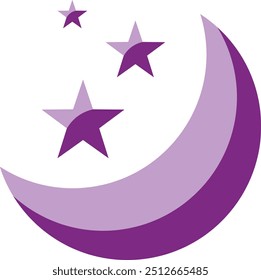 moon with stars on white background. Moon and stars flat icon isolated sign. Moon and stars at the icon. Nighttime moon and stars vector