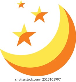 moon with stars on white background. Moon and stars flat icon isolated sign. Moon and stars at the icon. Nighttime moon and stars vector