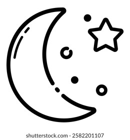 Moon And Stars Outline Icon Isolated On White Background
