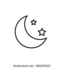 Moon and stars outline icon. linear style sign for mobile concept and web design. Night time line vector icon. Symbol, logo illustration. Pixel perfect vector graphics