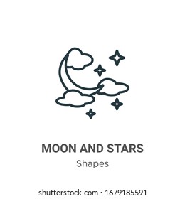 Moon and stars outline vector icon. Thin line black moon and stars icon, flat vector simple element illustration from editable shapes concept isolated stroke on white background